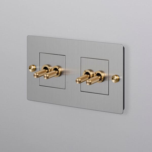 Buster Punch EU El Electricity 2G Wall Plate Horizontal Toggle Switch Strombrytare Coin Caps Steel Stal Brass Massing 1 Sq