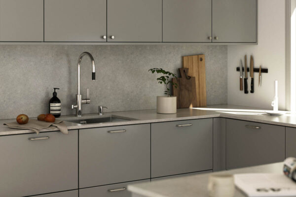komposit noble concrete grey matt arm885 krom handtag helix rostfri look knopp helix rostfri look